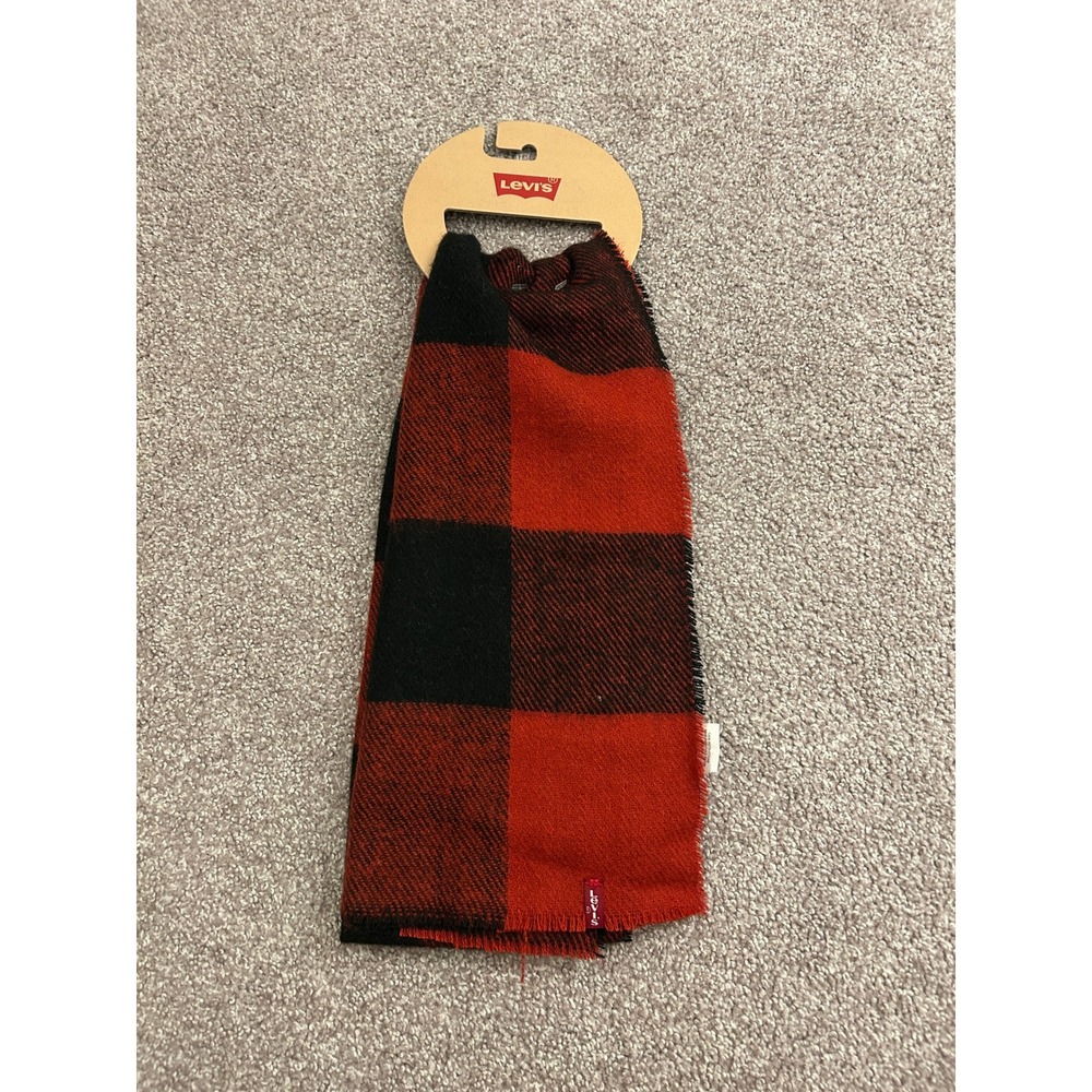 Levis Buffalo Plaid Scarf Unisex OS Red Black NEW 45LV06BS02 Checkered Acrylic